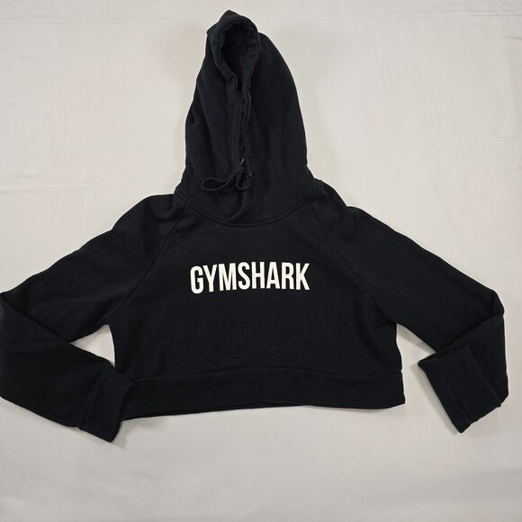 Gymshark Cropped Hoodie Women's S Black Spell out Logo Training Size S - Picture 1 of 8